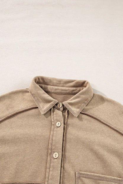 Waffle-Knit Collared Neck Long Sleeve Shacket-Angel Casuals
