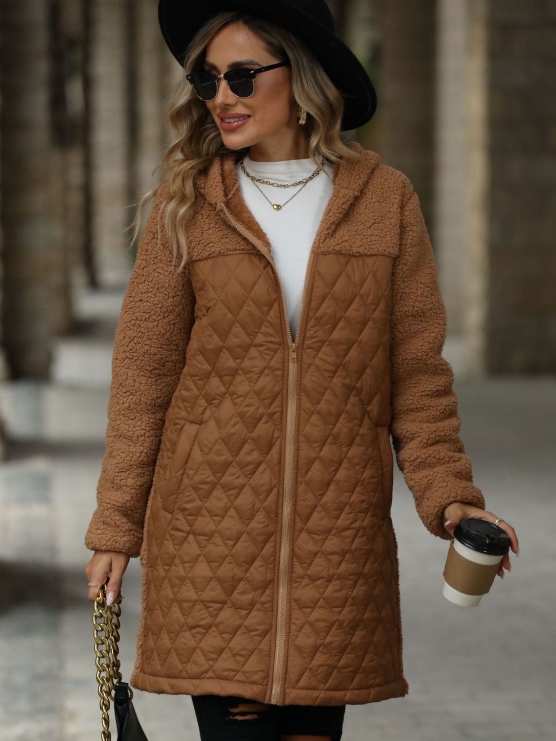 Texture Zip Up Long Sleeve Hooded Coat-Angel Casuals