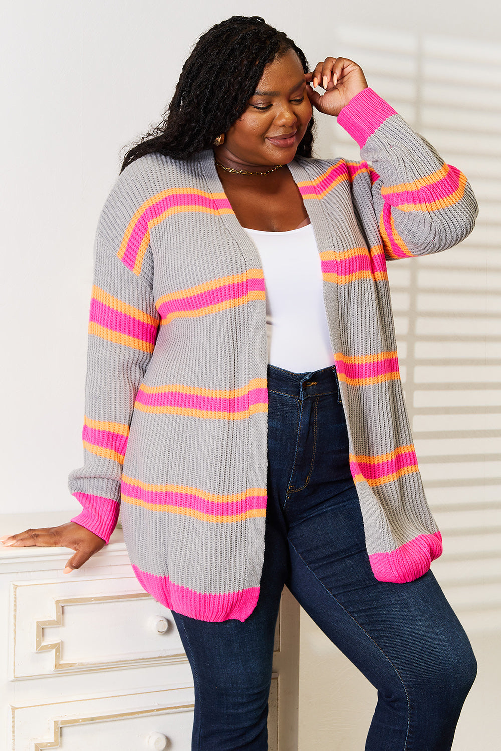 Woven Right Ribbed Long Sleeve Cardigan-Angel Casuals