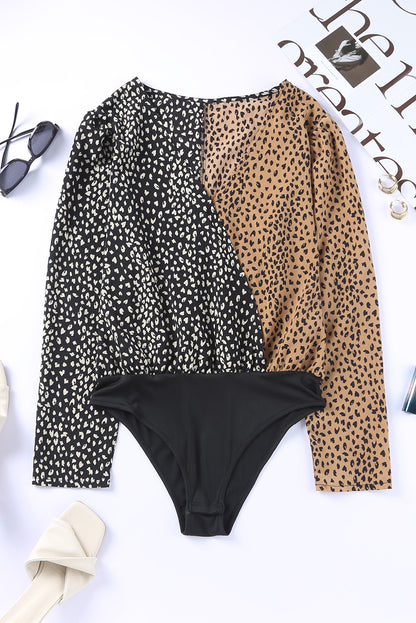 Leopard Surplice Neck Long Sleeve Bodysuit-Angel Casuals