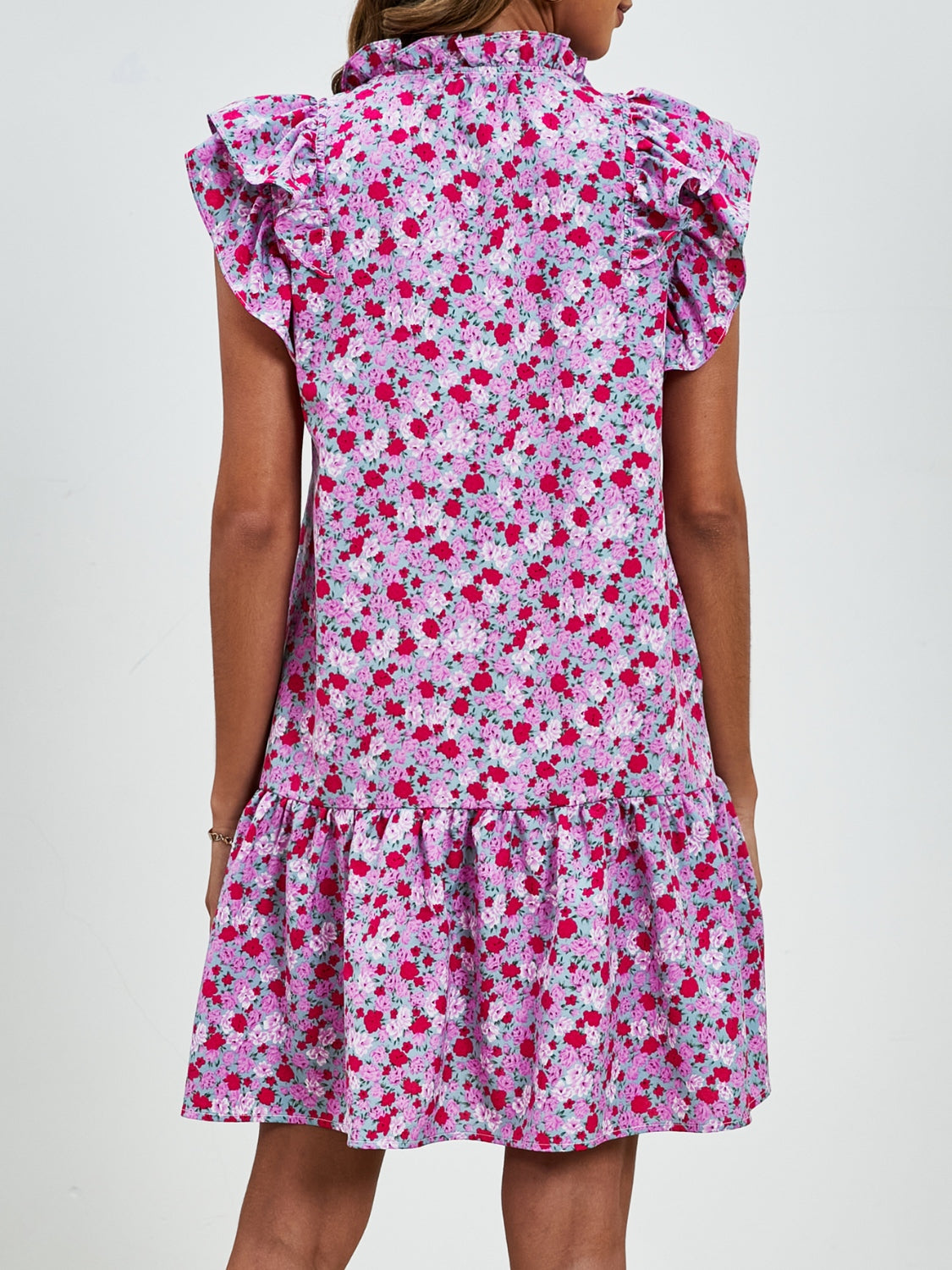 Tied Floral Cap Sleeve Mini Dress-Angel Casuals