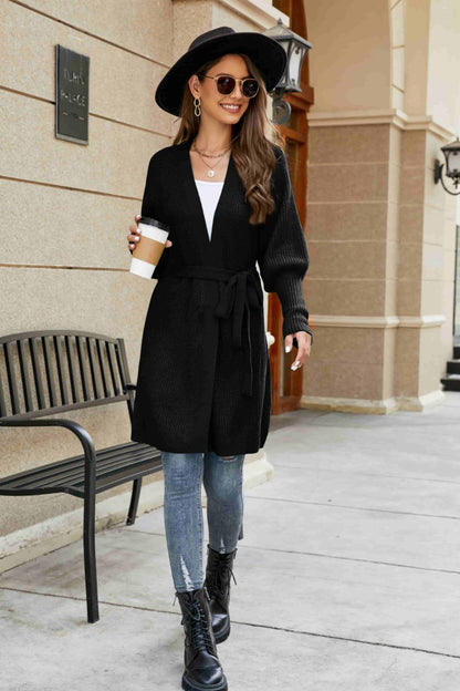 Open Front Lantern Sleeve Cardigan-Angel Casuals
