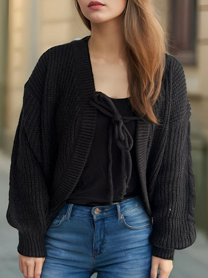 Tied Dropped Shoulder Long Sleeve Cardigan-Angel Casuals