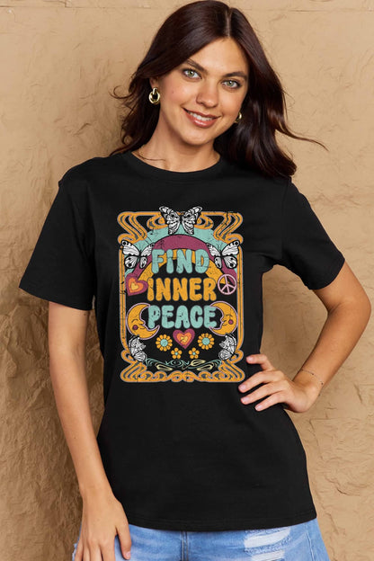 Simply Love Full Size FIND INNER PEACE Graphic Cotton T-Shirt-Angel Casuals