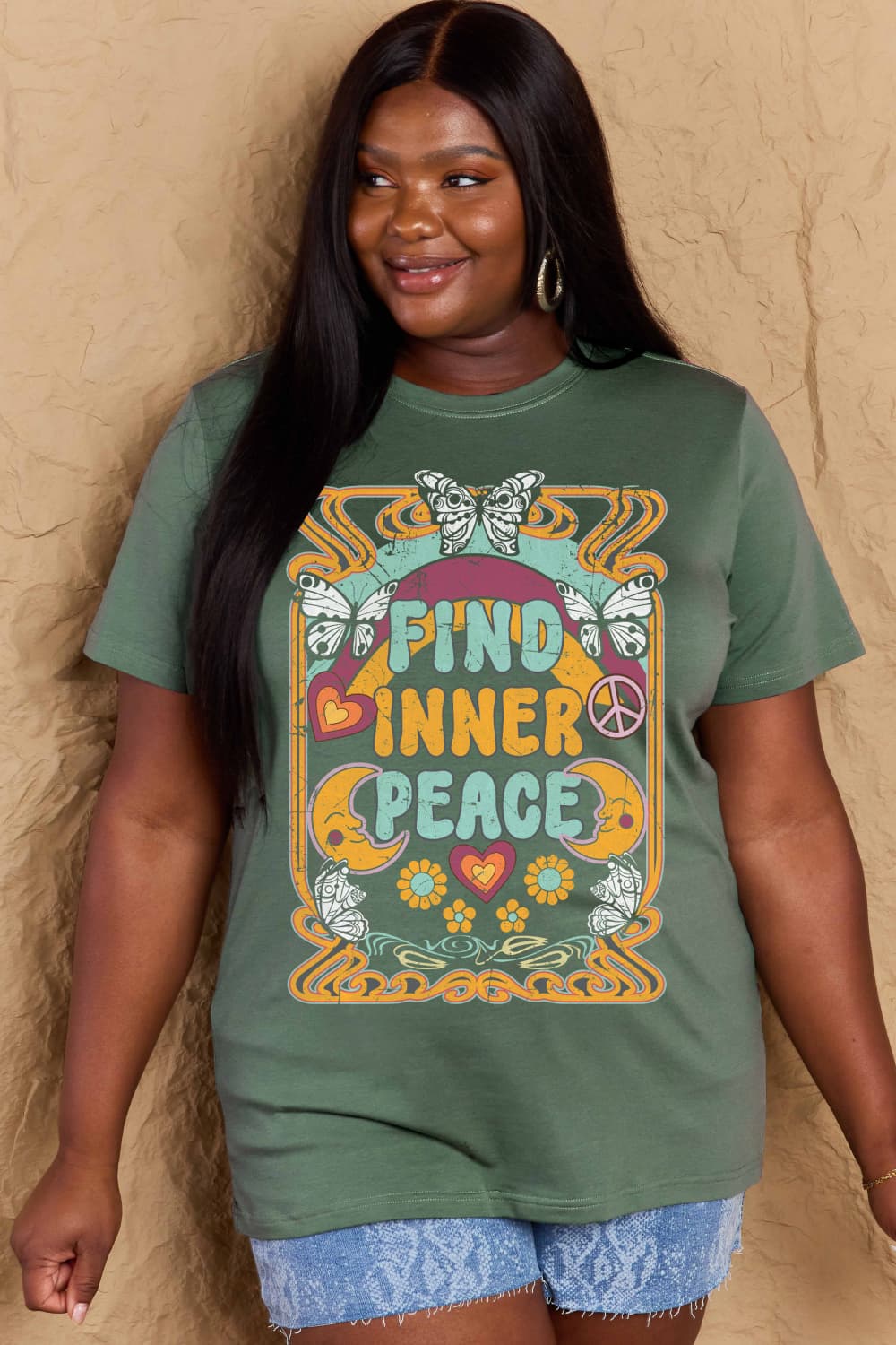 Simply Love Full Size FIND INNER PEACE Graphic Cotton T-Shirt-Angel Casuals