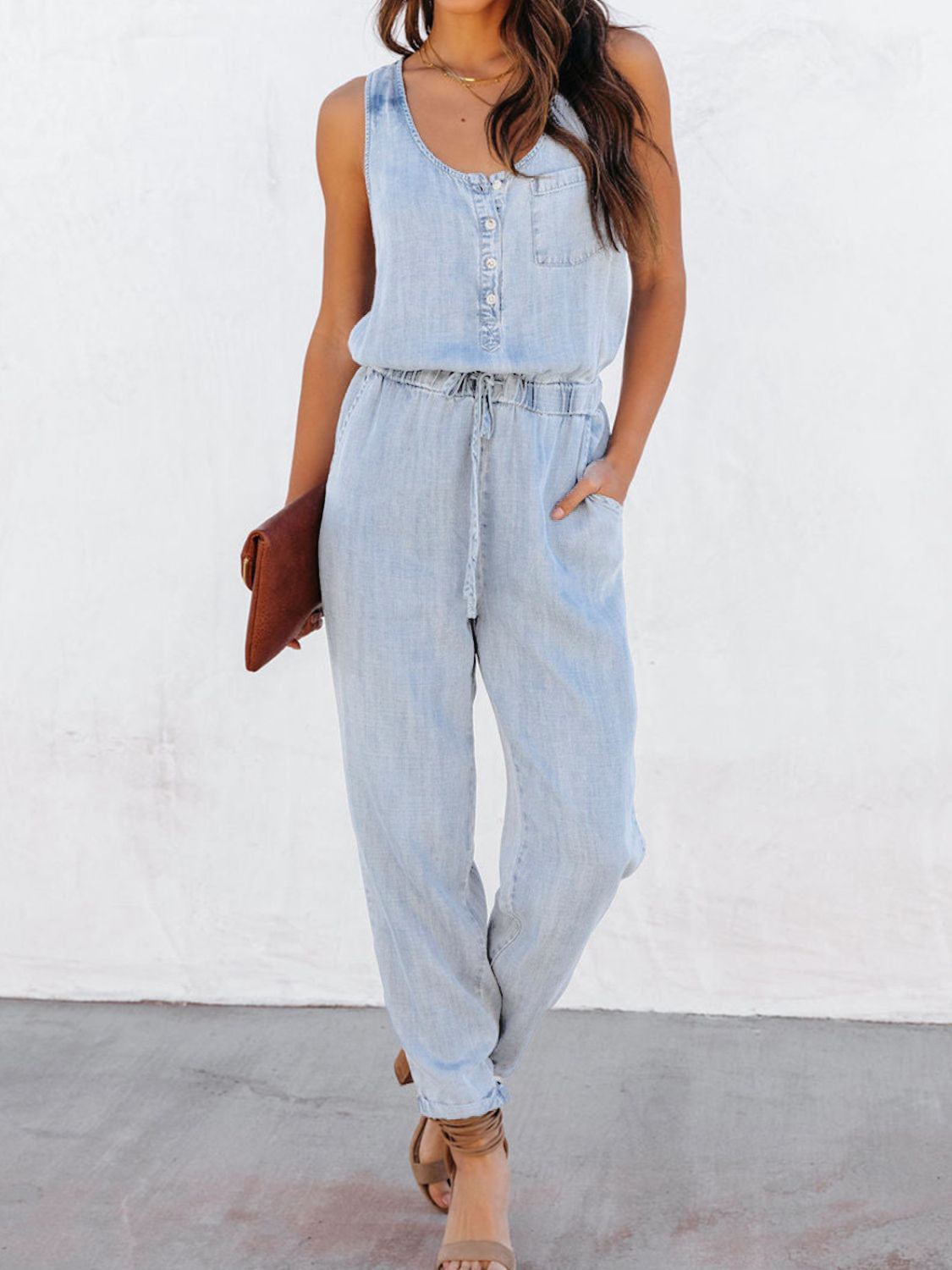 Drawstring Waist Sleeveless Jumpsuit-Angel Casuals