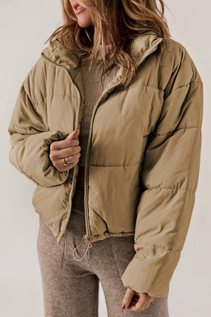Zip Up Collared Neck Long Sleeve Winter Coat-Angel Casuals