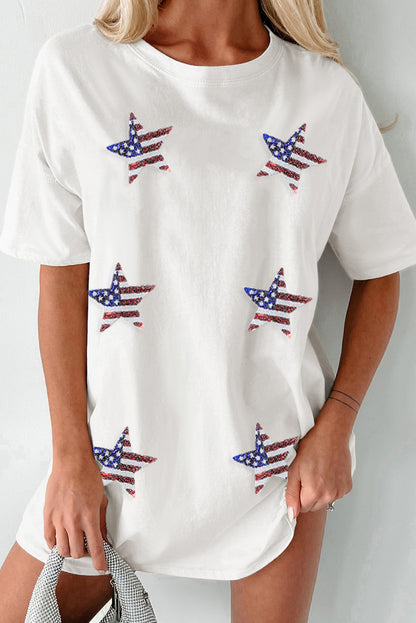 US Flag Star Round Neck Half Sleeve Oversize T-Shirt-Angel Casuals