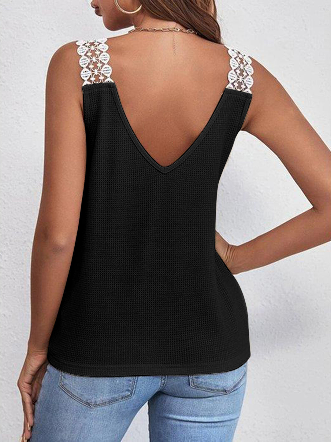 Full Size Lace Detail V-Neck Tank-Angel Casuals