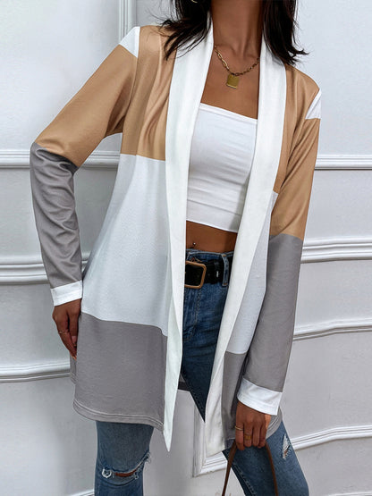 Shiny Color Block Open Front Cardigan-Angel Casuals