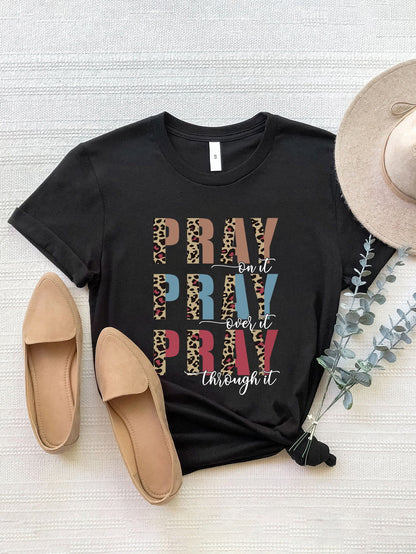 Letter Graphic Round Neck Short Sleeve T-Shirt-Angel Casuals