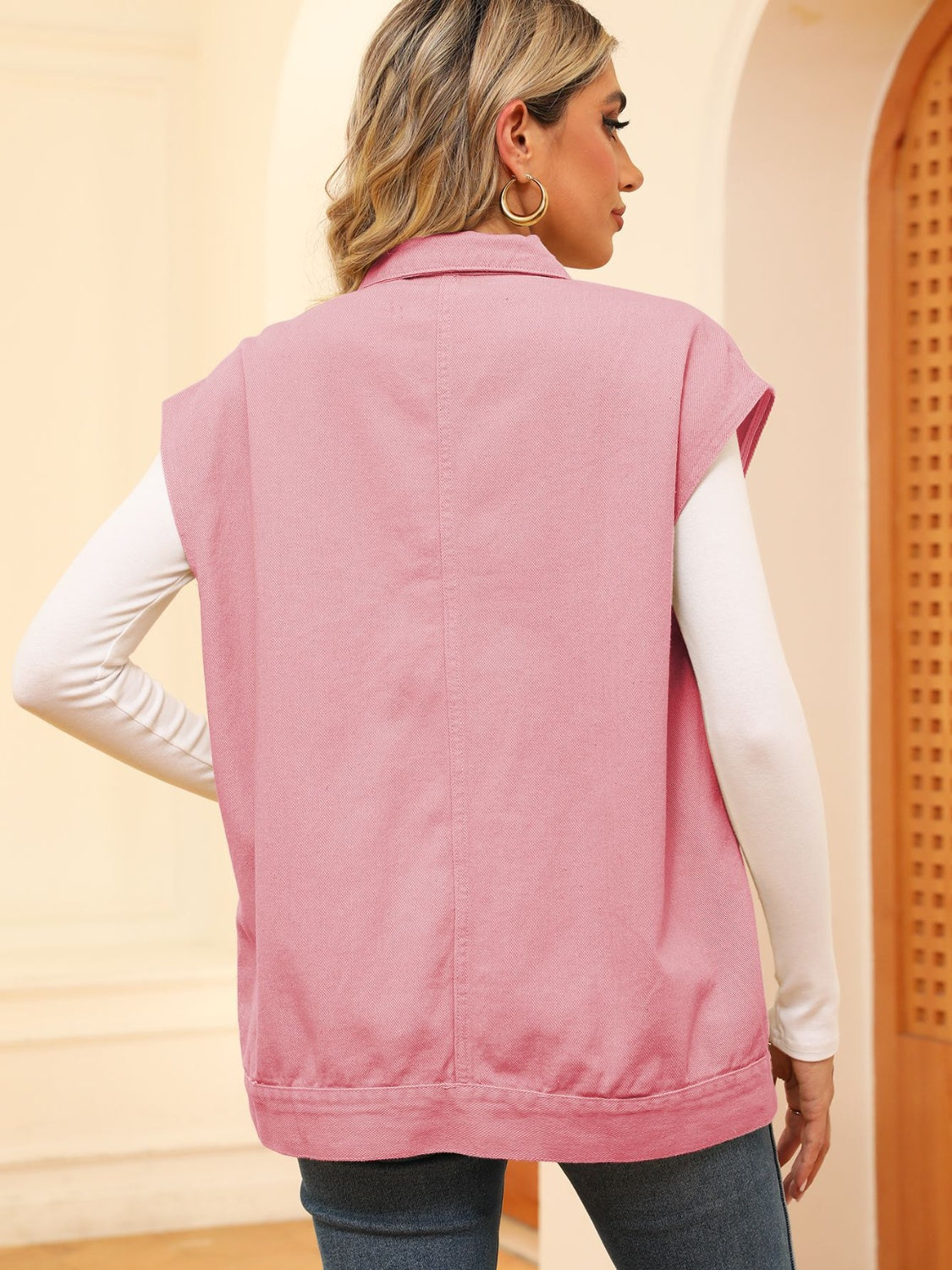 Pocketed Button Up Sleeveless Denim Jacket-Angel Casuals
