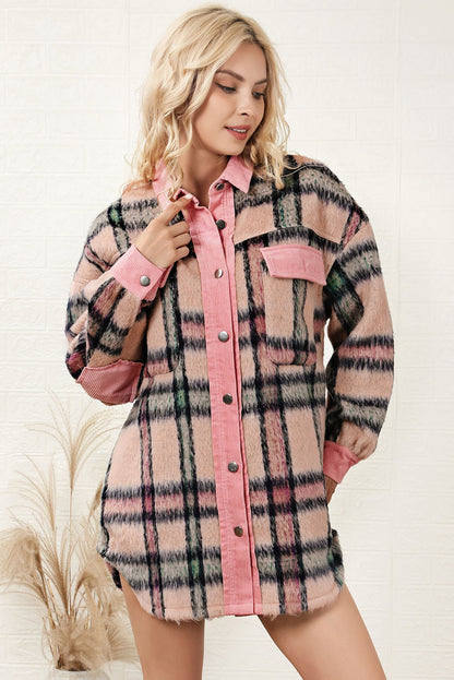 Plaid Button Down Drop Shoulder Jacket-Angel Casuals