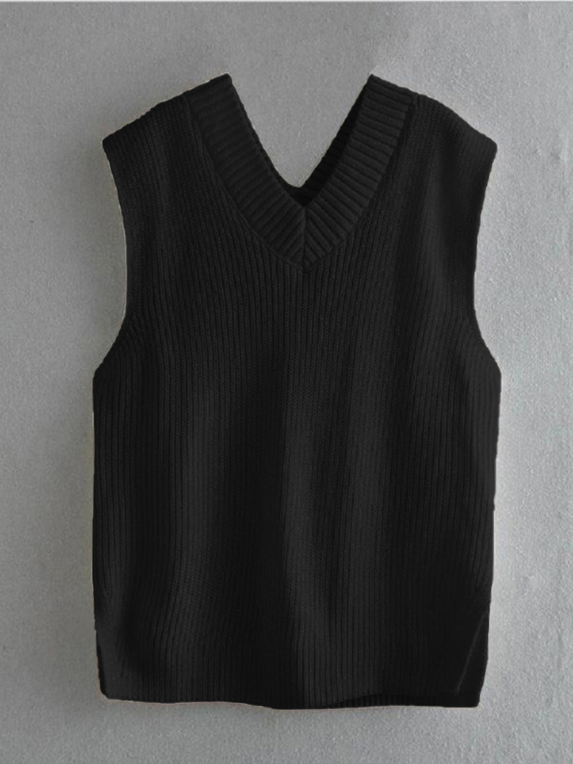 Ribbed V-Neck Sleeveless Sweater Vest-Angel Casuals