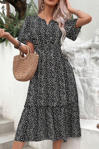 Leopard Print Short Sleeve Midi Dress-Angel Casuals