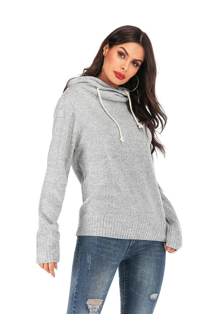 Drawstring Mock Neck Long Sleeve Sweater-Angel Casuals