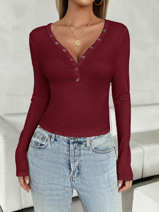 Devine V-Neck Long Sleeve T-Shirt-Angel Casuals