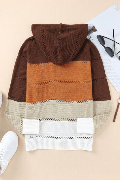 Zip-Up Raglan Sleeve Openwork Hooded Cardigan-Angel Casuals