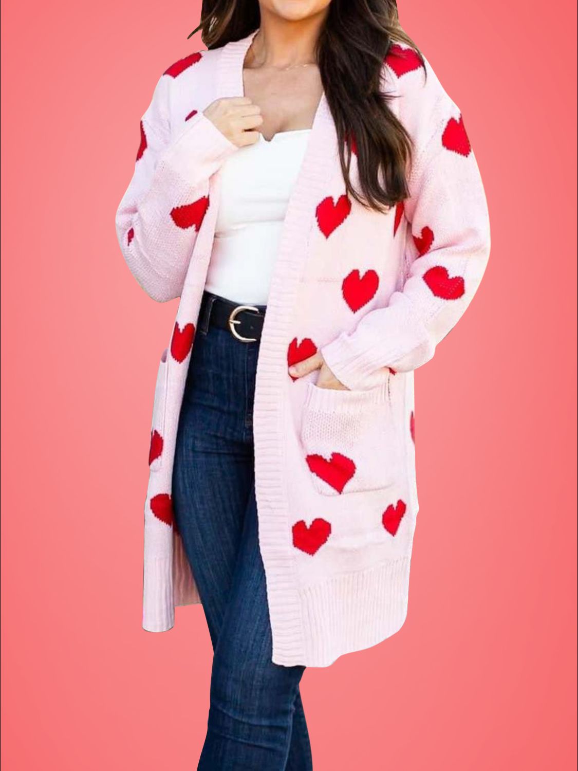 Heart Open Front Long Sleeve Cardigan-Angel Casuals