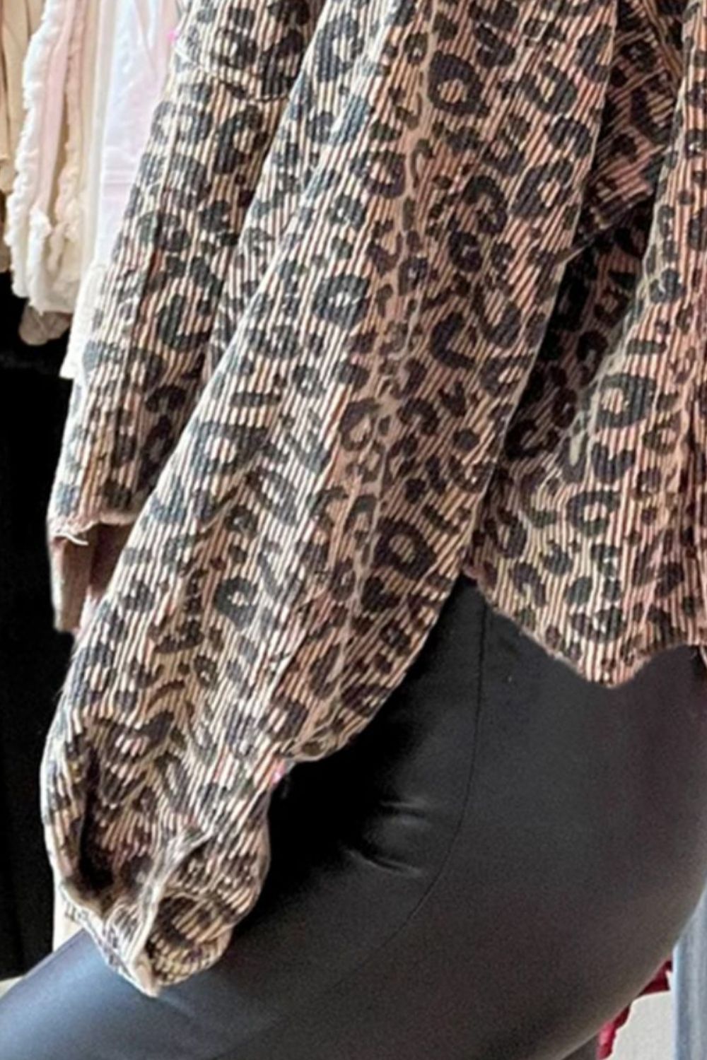 Leopard Button Down Long Sleeve Jacket-Angel Casuals