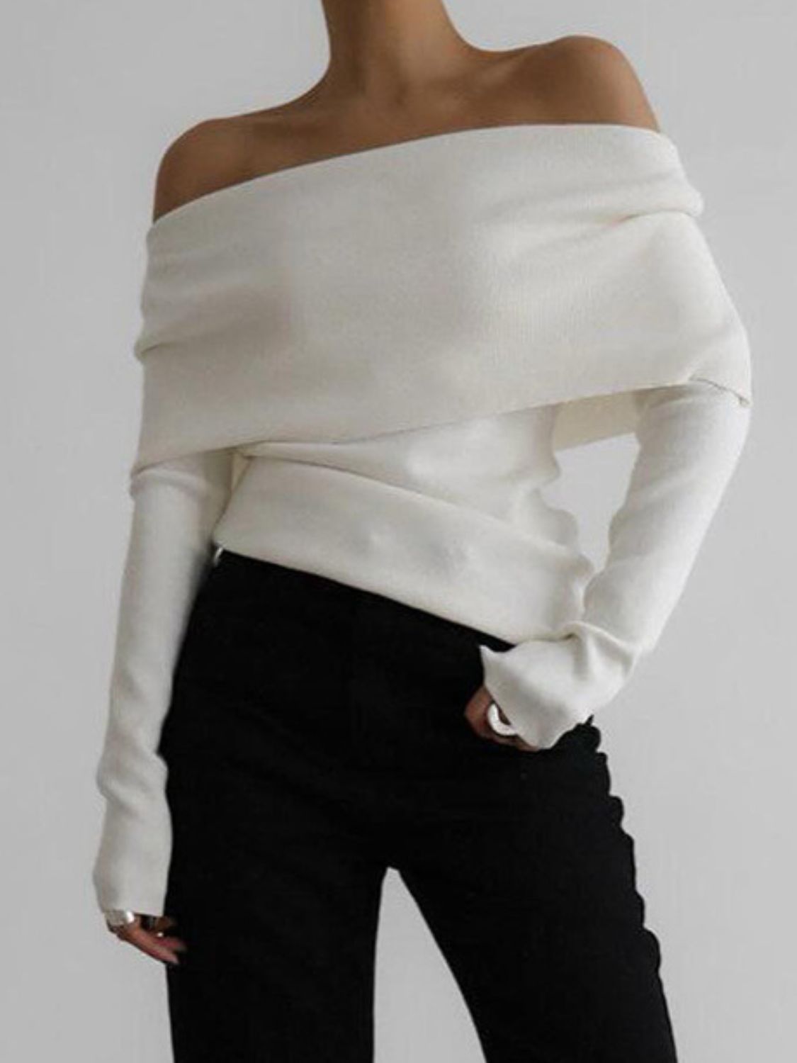 Off-Shoulder Long Sleeve Knit Top-Angel Casuals