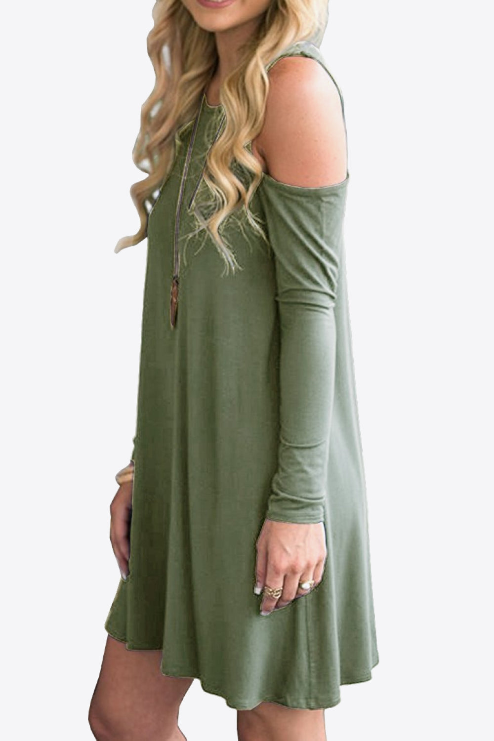 Cold-Shoulder Long Sleeve Round Neck Dress-Angel Casuals