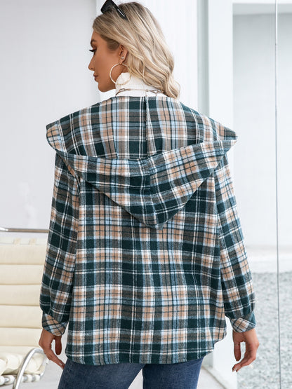 Ivy Lane Plaid Snap Down Hooded Jacket-Angel Casuals
