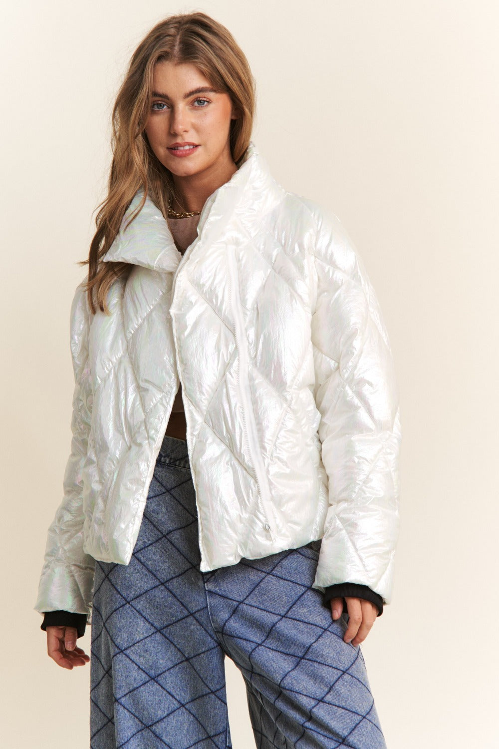 J.NNA Quilted Mock Neck Puffer Jacket-Angel Casuals