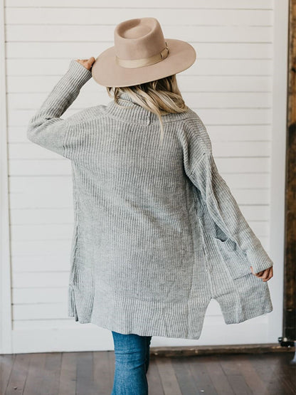 High-Low Open Front Cardigan with Pockets-Angel Casuals