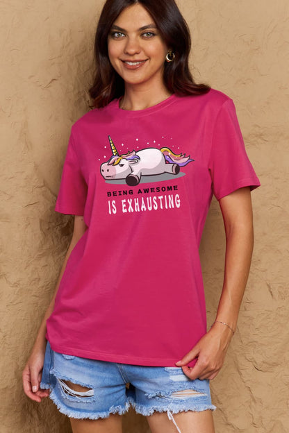 Simply Love Full Size BEING AWESOME IS EXHAUSTING Graphic Cotton Tee-Angel Casuals