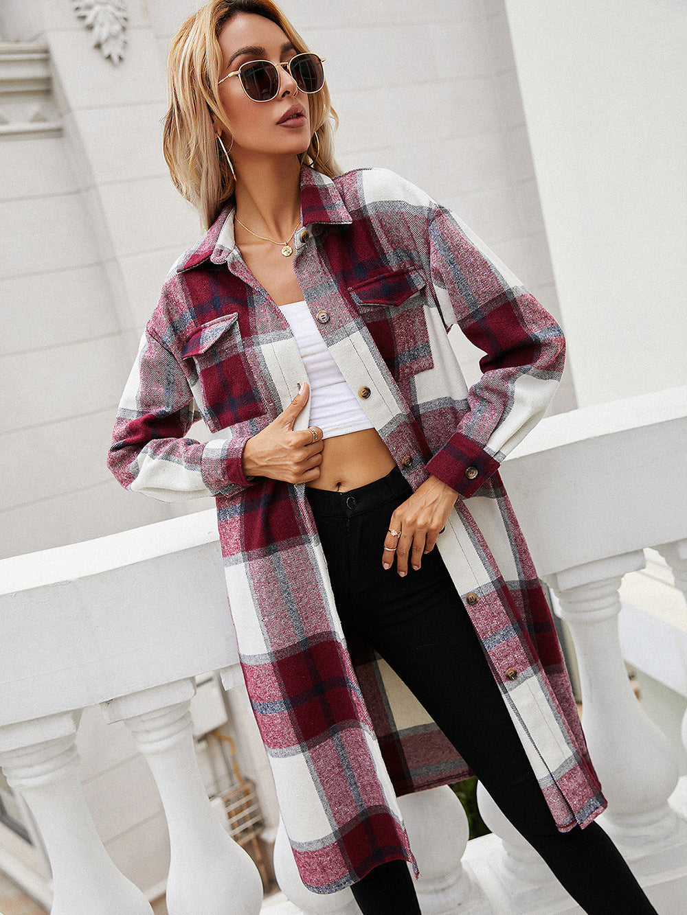 Plaid Longline Shirt Jacket-Angel Casuals