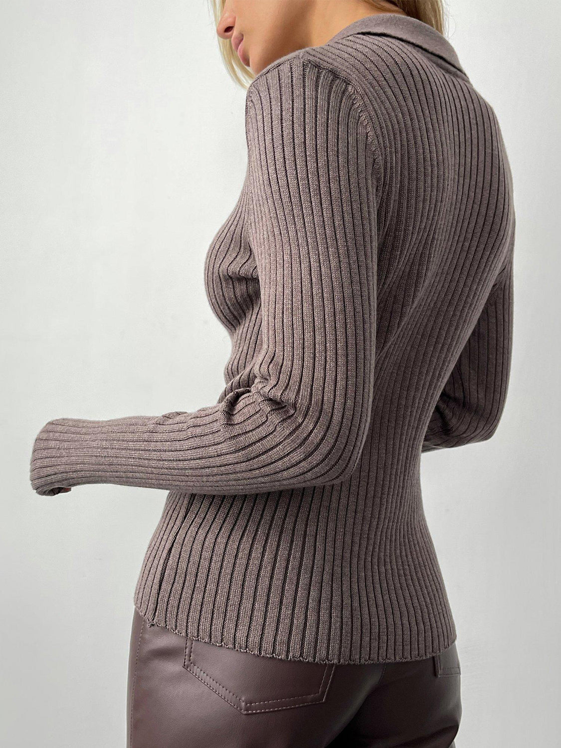 Johnny Collar Rib-Knit Top-Angel Casuals