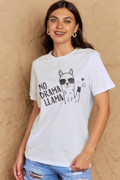 Simply Love Full Size NO DRAMA LLAMA Graphic Cotton Tee-Angel Casuals