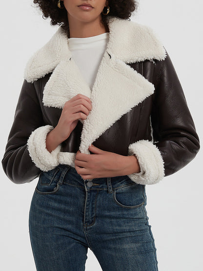 Collared Neck Long Sleeve Plush Cropped Jacket-Angel Casuals