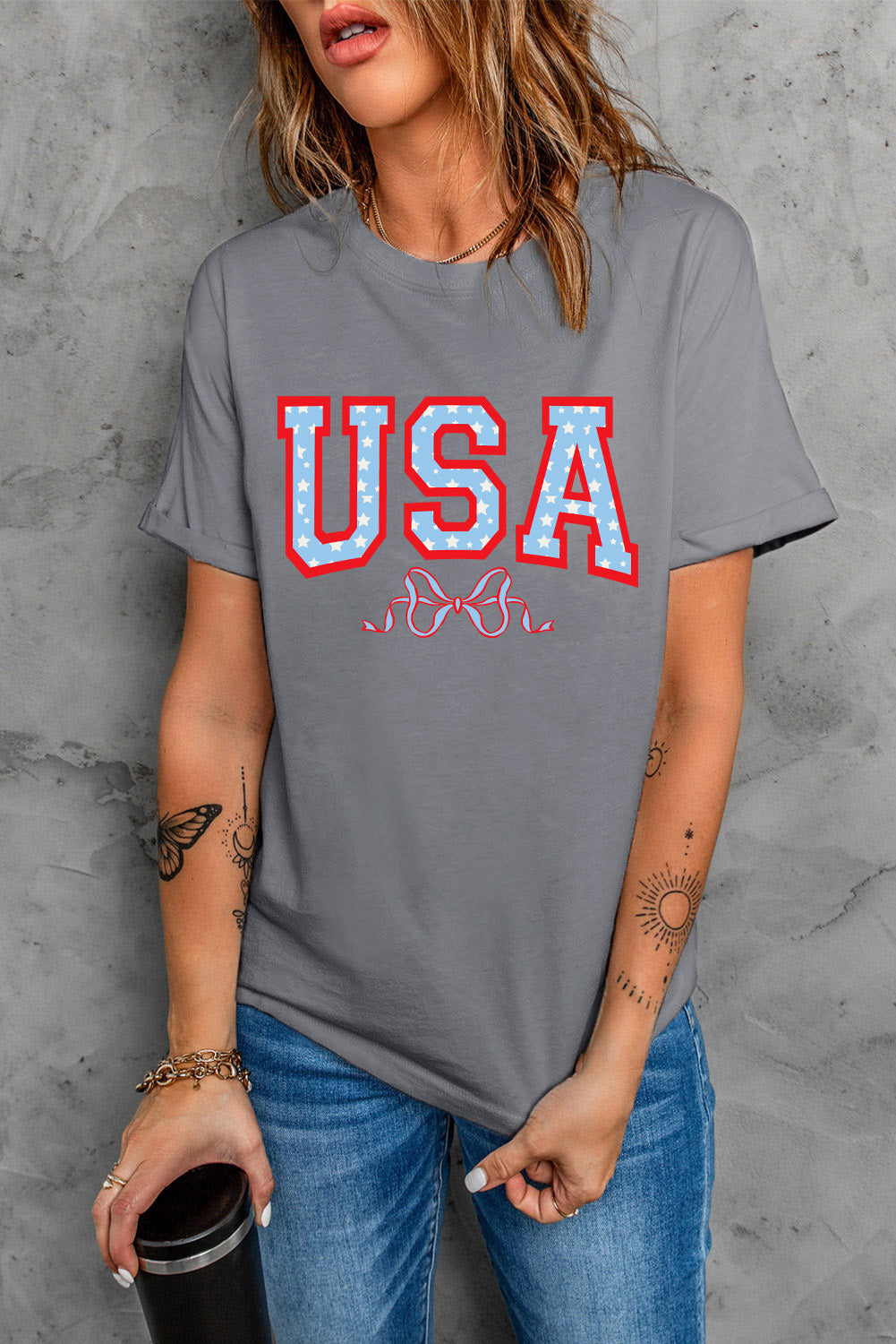 USA Round Neck Short Sleeve T-Shirt-Angel Casuals