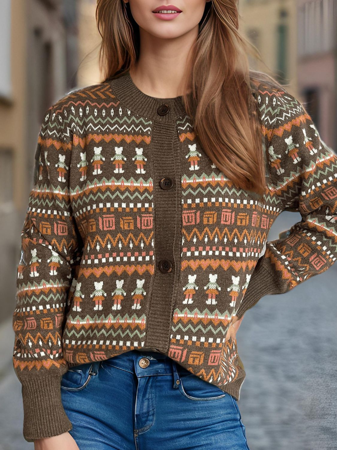 Graphic Button Down Long Sleeve Cardigan-Angel Casuals