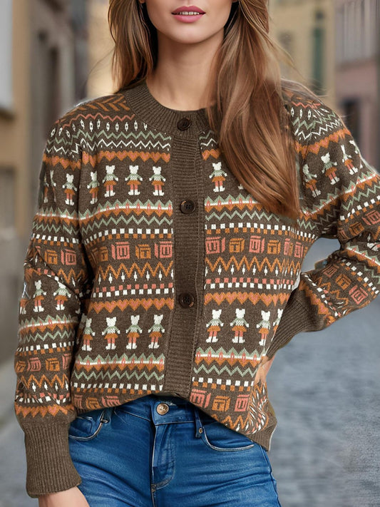 Graphic Button Down Long Sleeve Cardigan-Angel Casuals