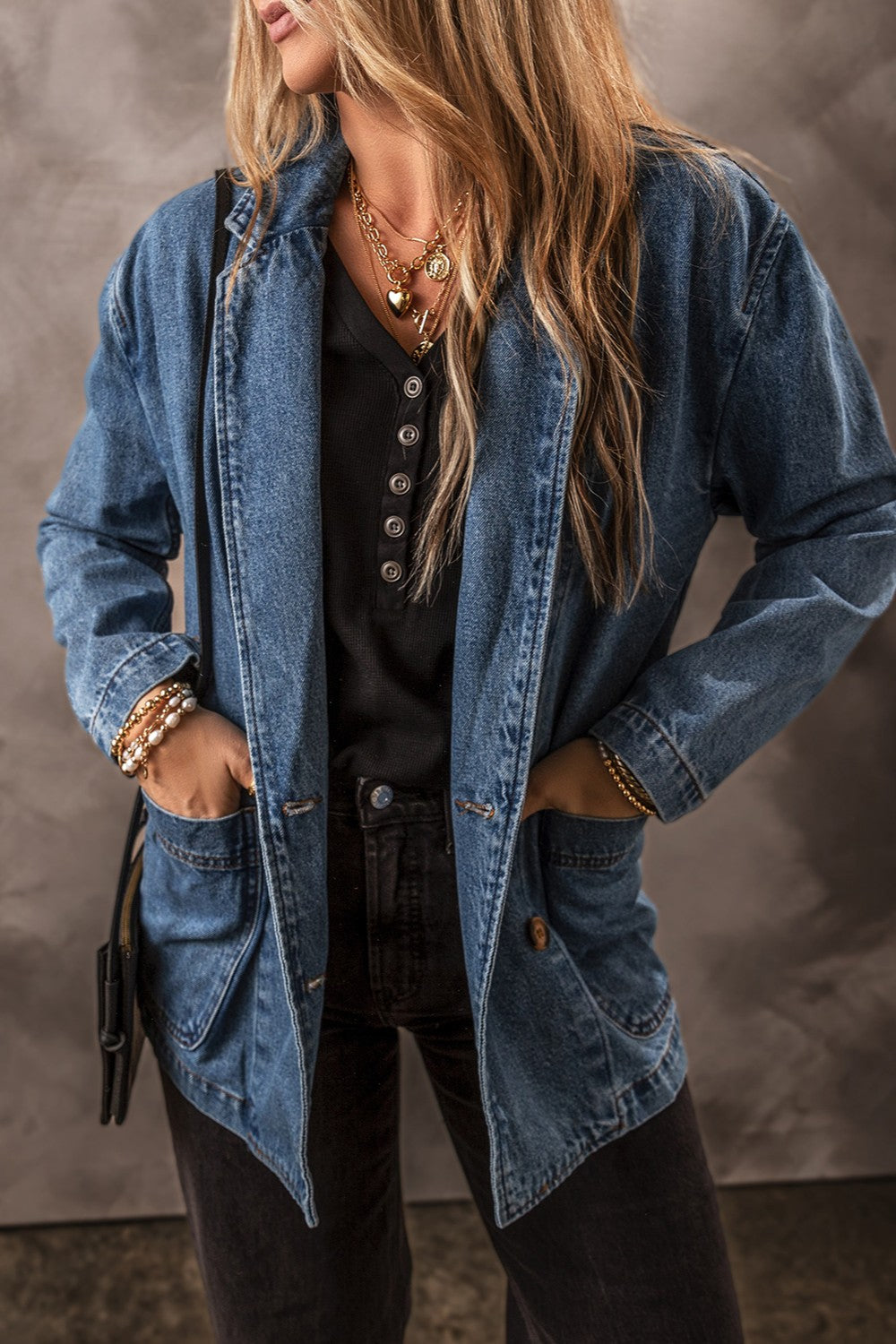 Pocketed Long Sleeve Denim Jacket-Angel Casuals