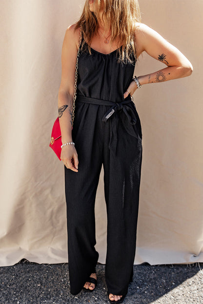 Tied V-Neck Spaghetti Strap Jumpsuit-Angel Casuals