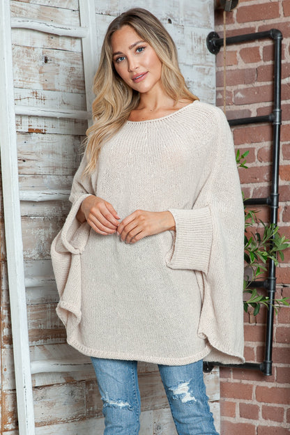 Round Neck Batwing Sleeve Sweater-Angel Casuals