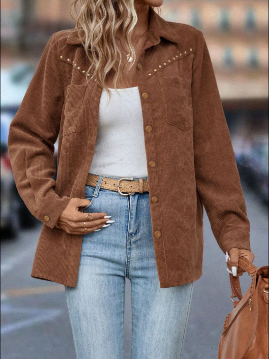 Button Down Long Sleeve Shacket-Angel Casuals