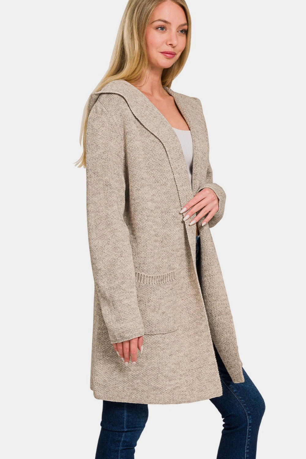 Zenana Hooded Open Front Sweater Cardigan-Angel Casuals