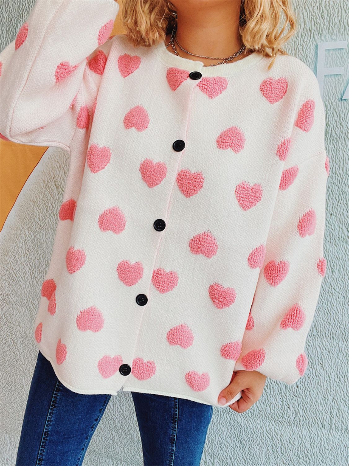 Heart Button Up Long Sleeve Cardigan-Angel Casuals