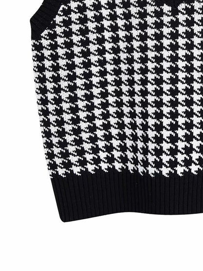 Houndstooth V-Neck Sweater Vest-Angel Casuals