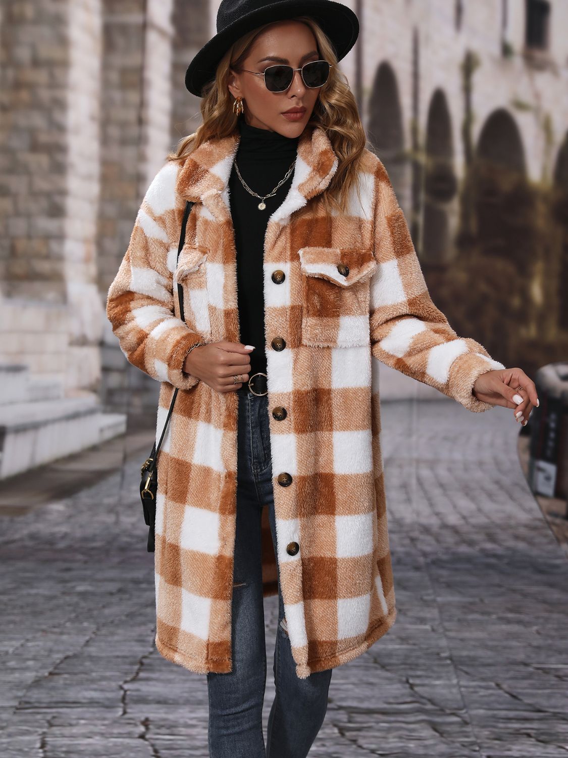 Plaid Collared Neck Button Down Coat-Angel Casuals