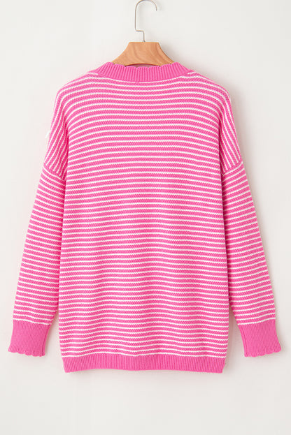 Striped V-Neck Dropped Shoulder Sweater-Angel Casuals