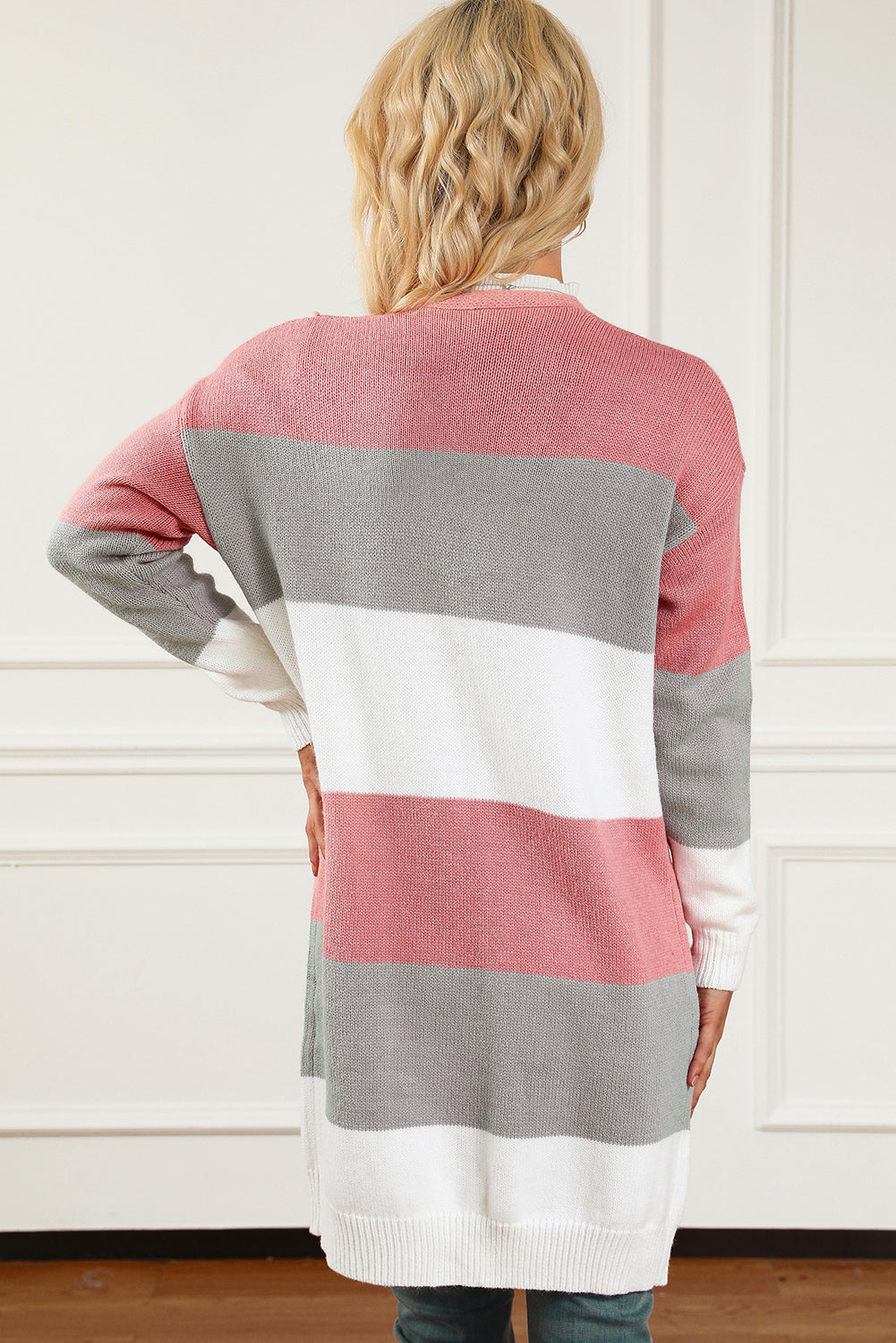 Striped Open Front Long Sleeve Cardigan-Angel Casuals
