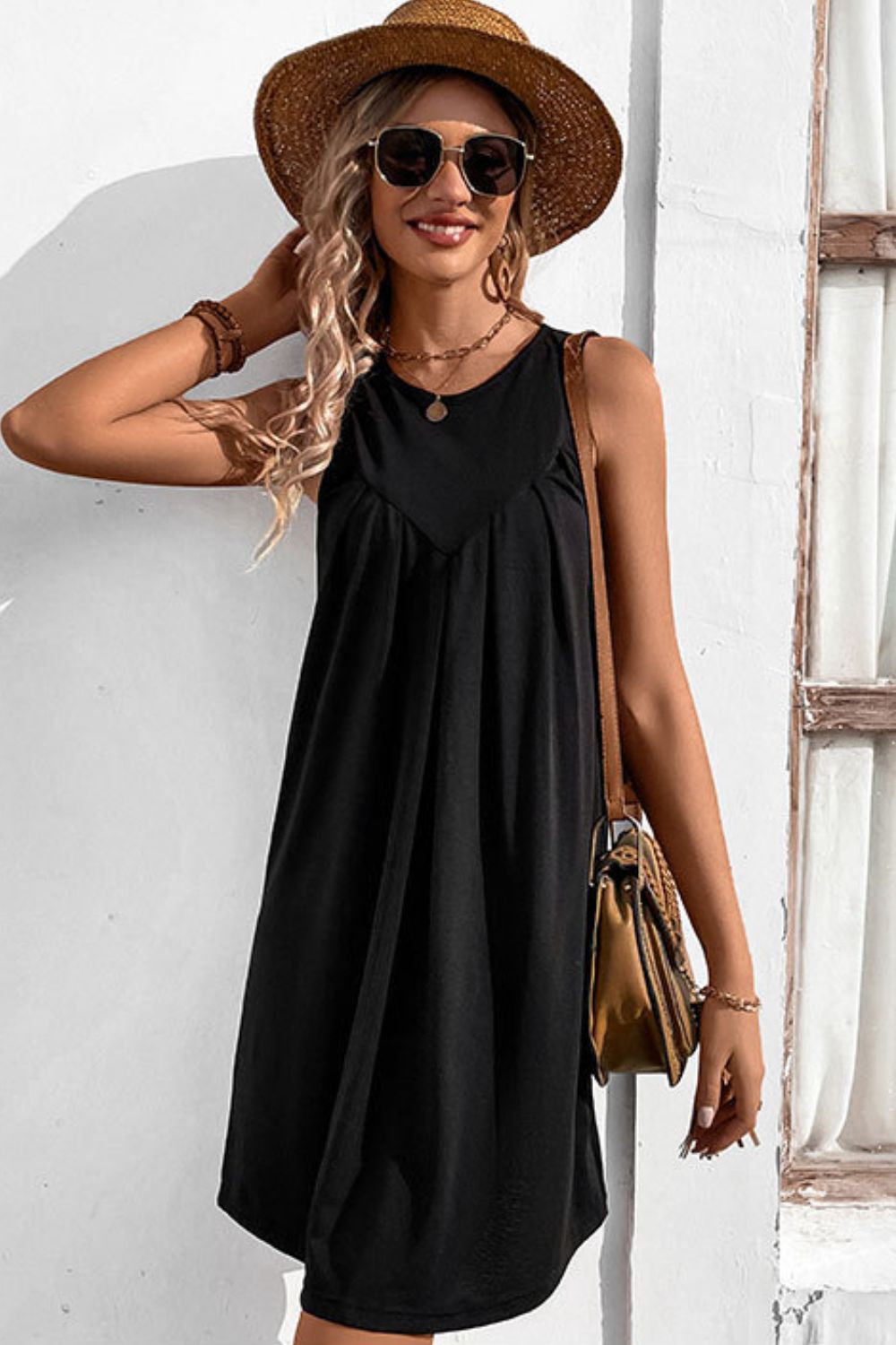 Round Neck Sleeveless Mini Dress-Angel Casuals