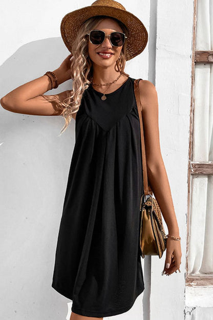 Round Neck Sleeveless Mini Dress-Angel Casuals