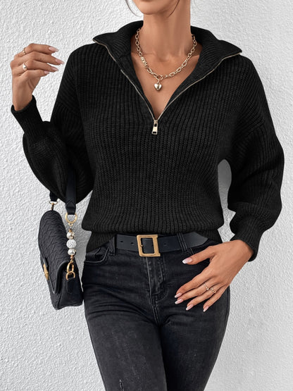 Honey Half Zip Dropped Shoulder Sweater-Angel Casuals